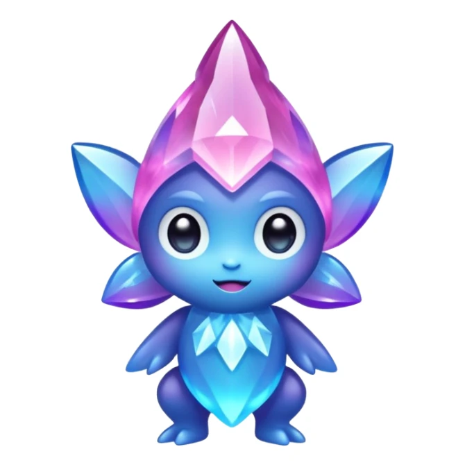 kawaii chibi style crystal sprite creature that is purple, blue, and pink  sticker