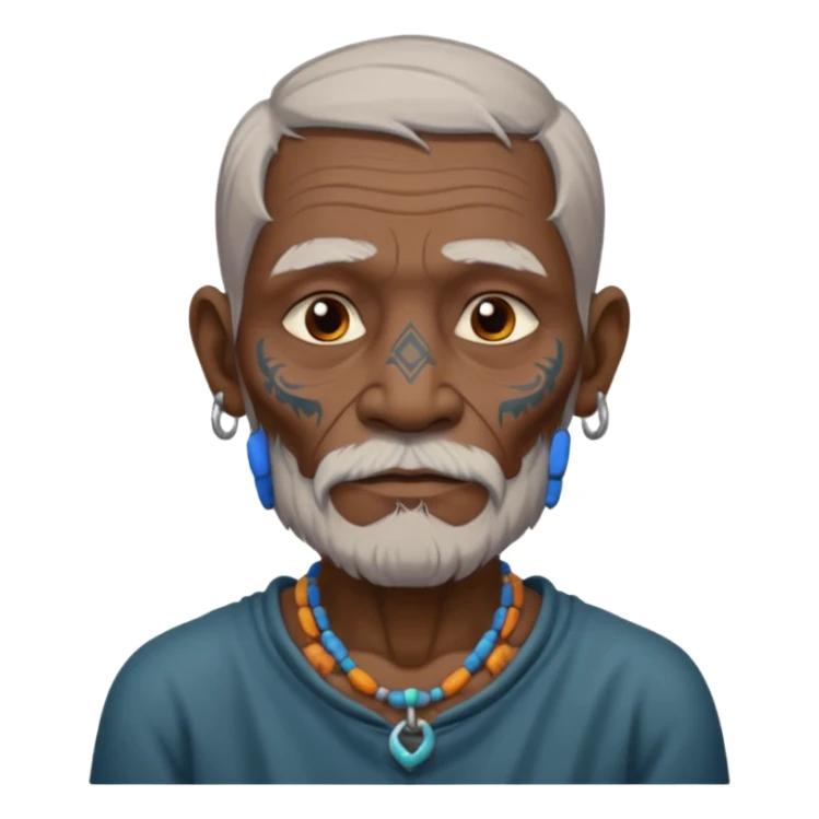 ancient incadian old man with tatooed on neck and face sticker