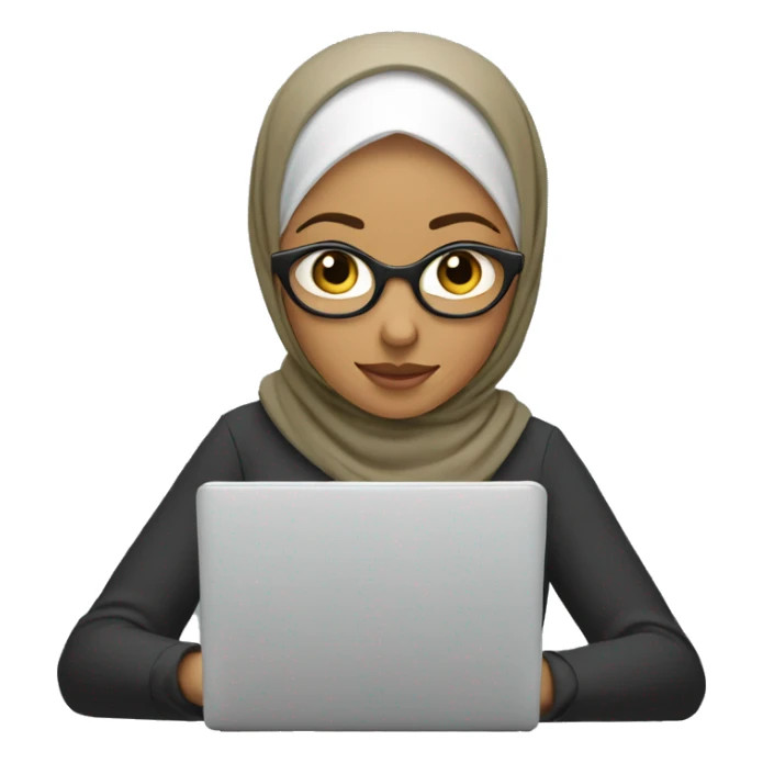 A hijab woman writing on her laptop sticker