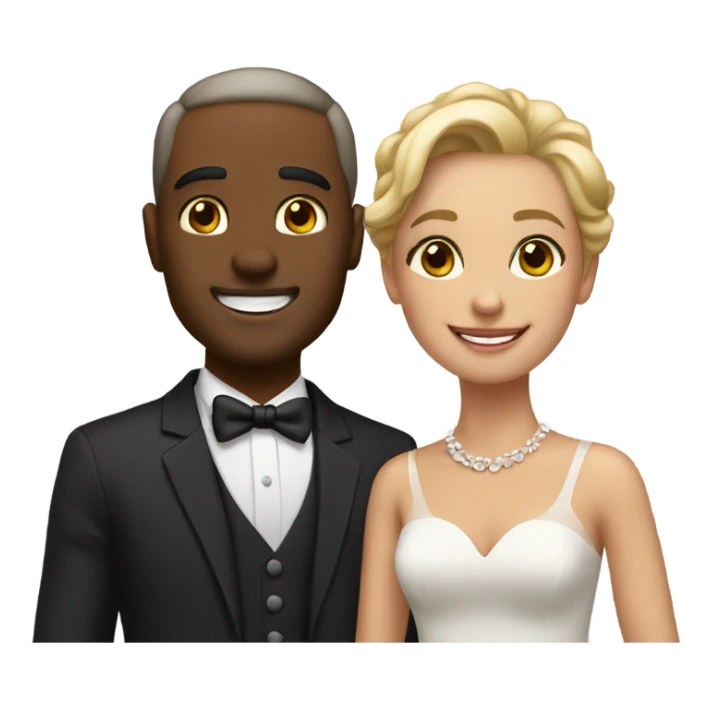 smiling couple in formal attire make us into emoji sticker