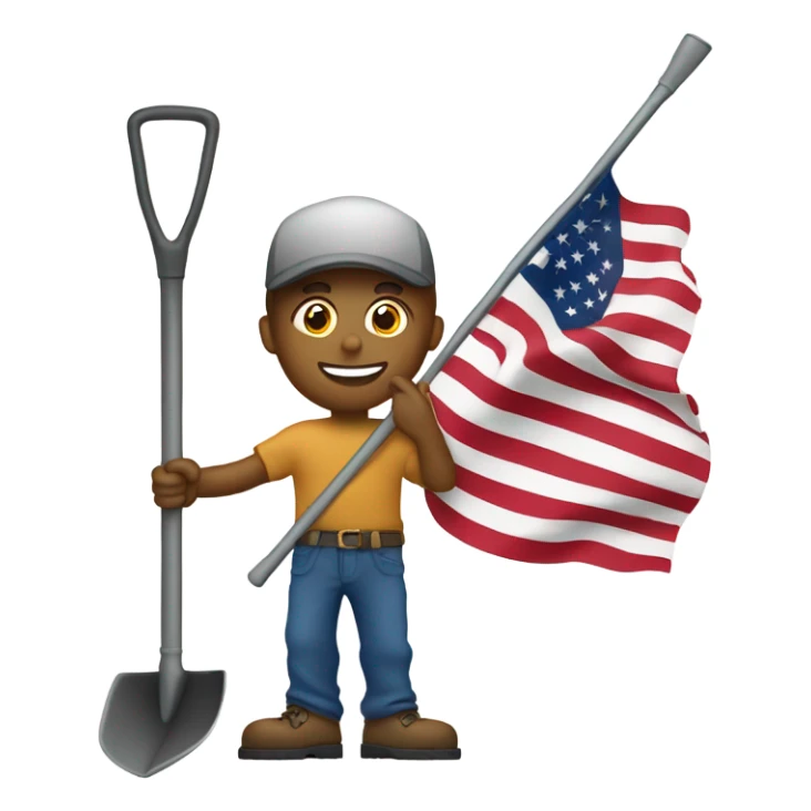 American flag with shovel at the bottom of the pole sticker