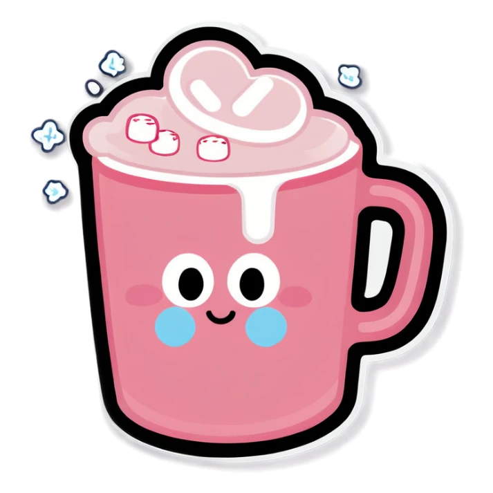 Light Pink mug of hot chocolate with marshmallows  sticker