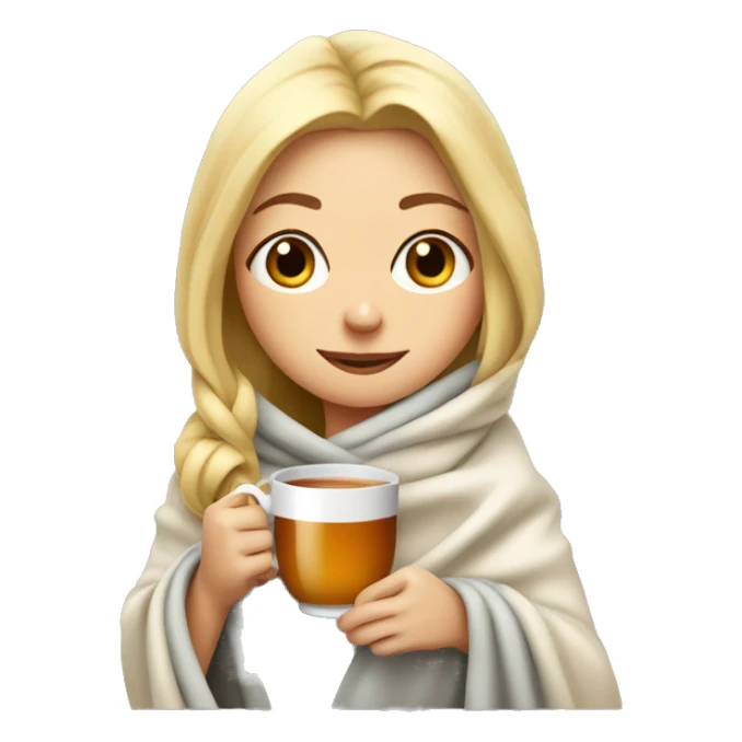Blonde girl wrapped in blanket drinking tea sticker