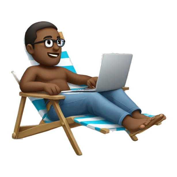 Man on deck chair with laptop on his knees sticker