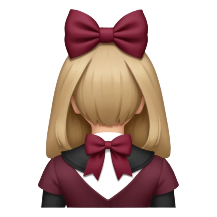A burgundy bow in dark blond hair from the back sticker