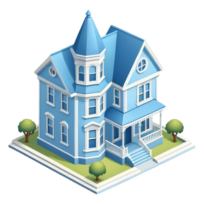 Light blue victorian house isometric exterior view sticker