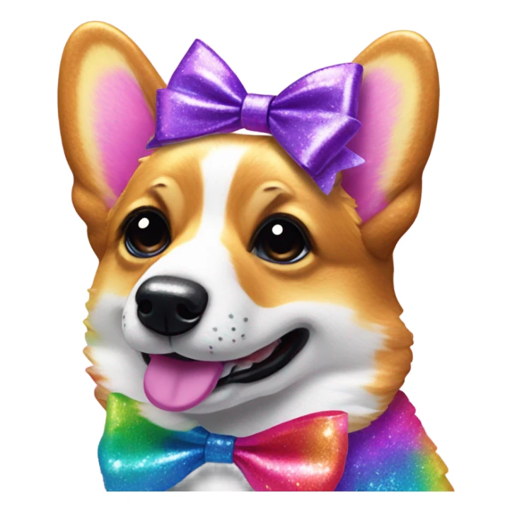 Lisa frank rainbow glitter corgi with ribbon bow on head sticker