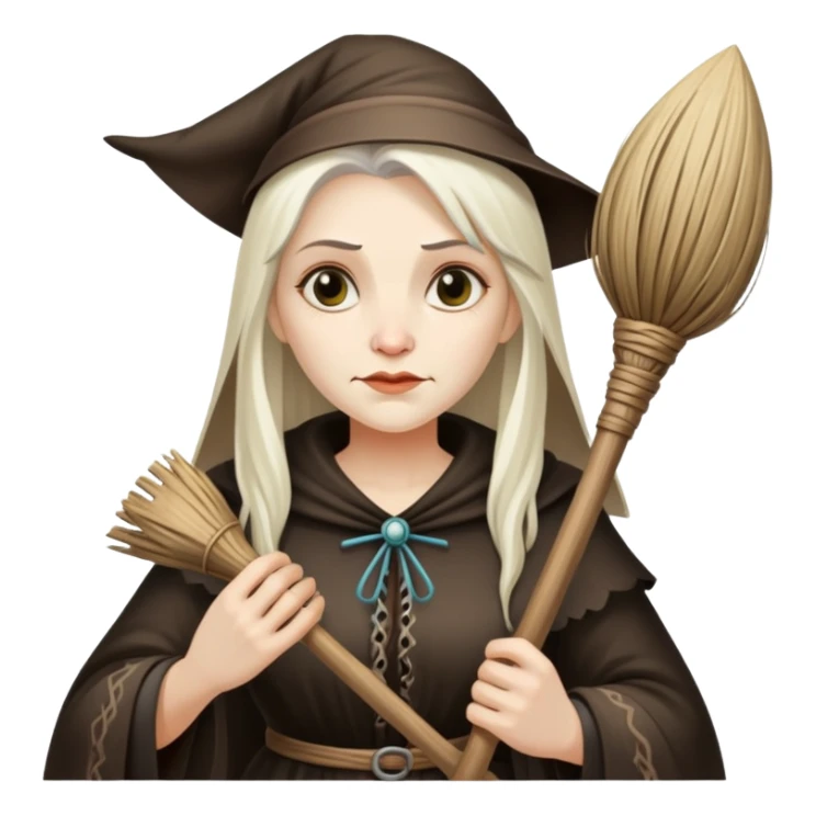 Baba Yaga sorceress woman holding a broom, old and wise sticker