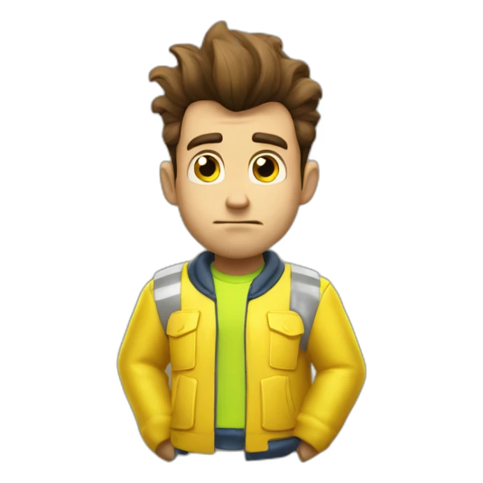 sad jimmy neutron wearing a v neck and yellow high vis jacket sticker