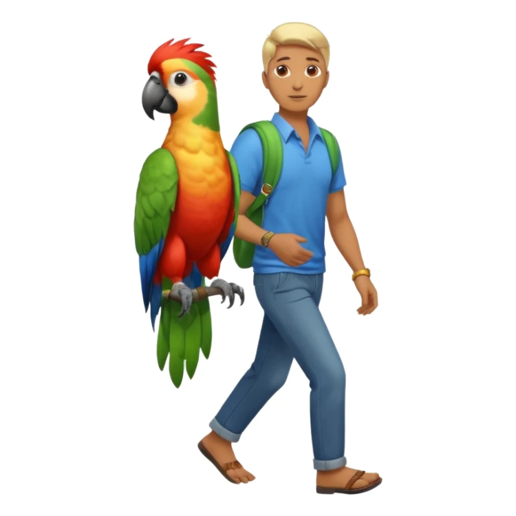 Walker + parrot on shoulder, Pet Walkers, Full body with walk pose sticker