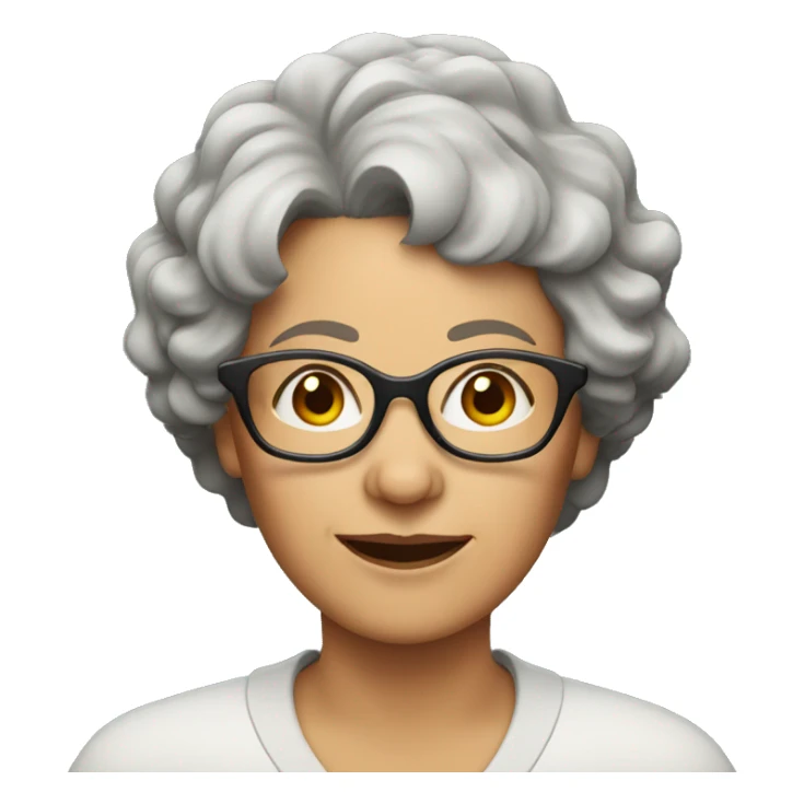 older woman with short wavy hair and glasses sticker