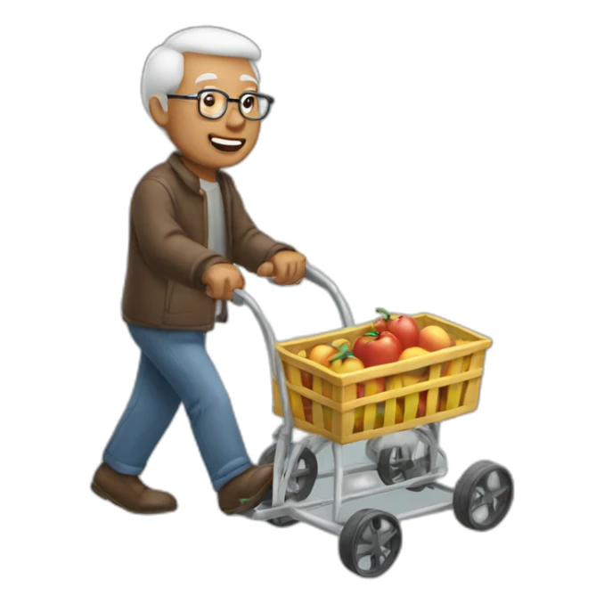 grandfather pushing cart sticker