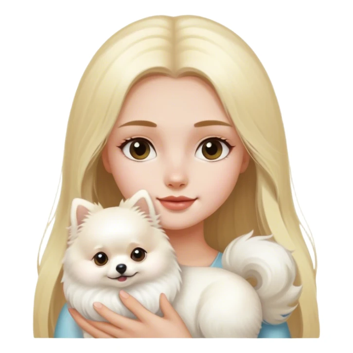 largo blond hair girl holding a white pomeranian   sticker