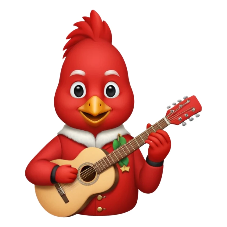 Happy cardinal with guitar and a cup of coffee sticker