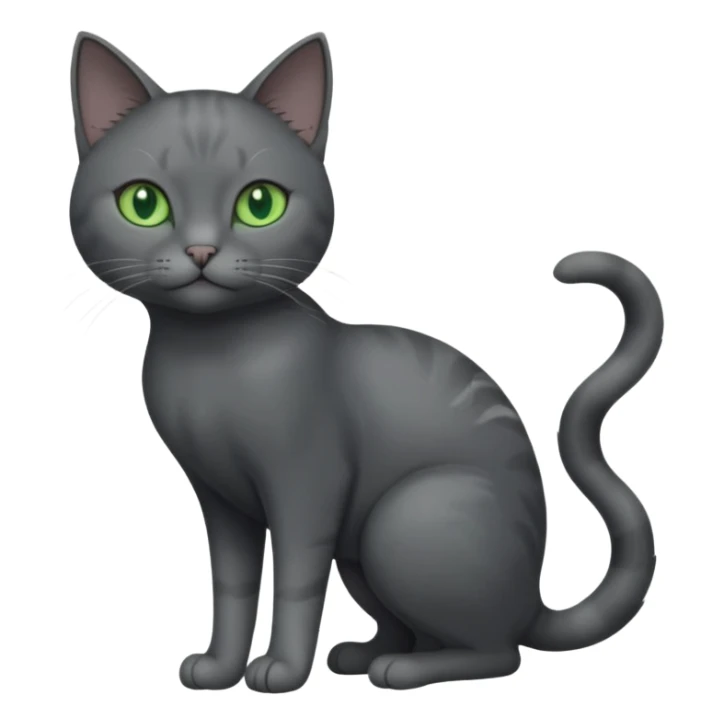 full body view of beautiful female solid dark grey cat with green eyes, grey face, white toes/paws and white patch on her chest sticker