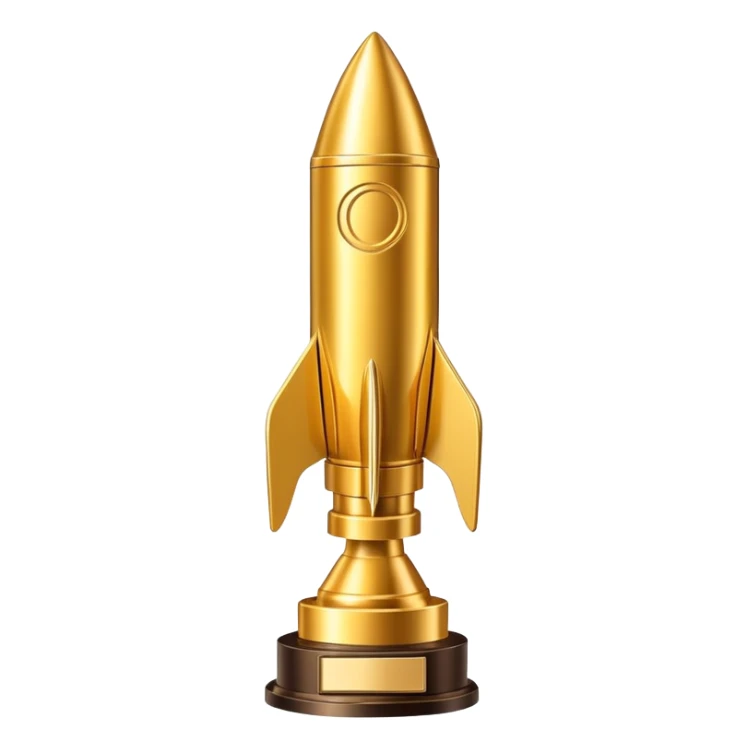 golden rocket award trophy, shiny gold metallic sticker