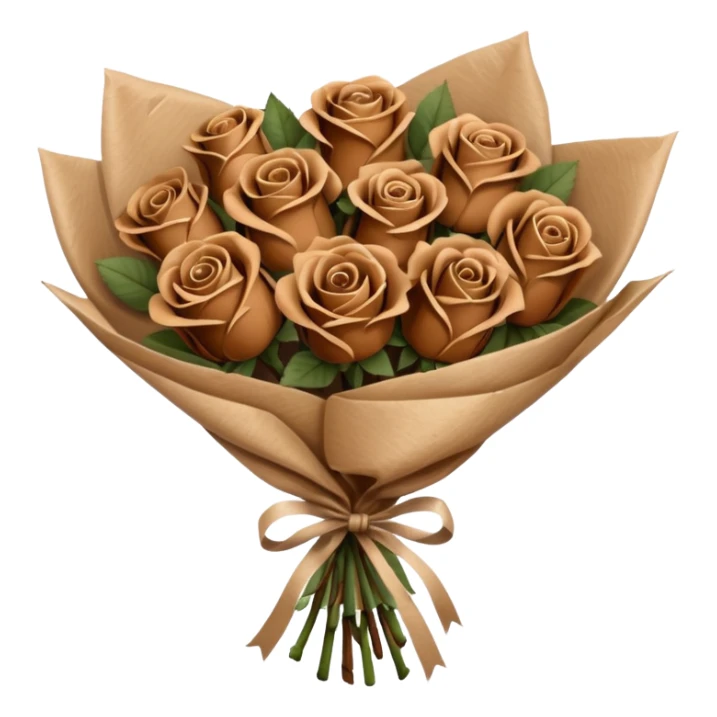 Bouquet of brown roses in a paper package sticker