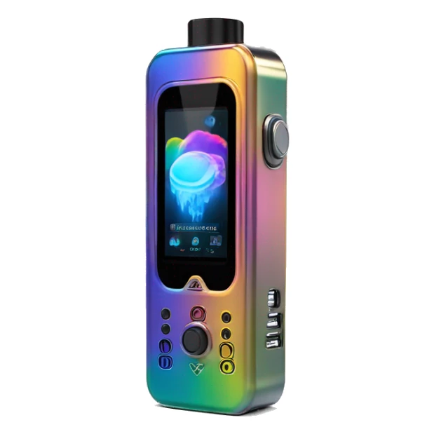 Realistic isolated rainbow metallic geekvape touch screen Zeus vape device. sticker