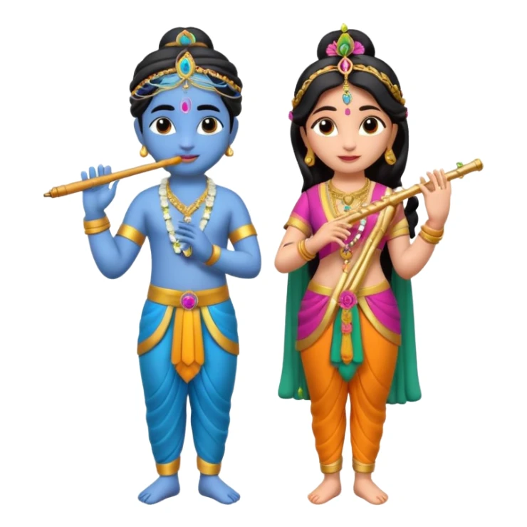 3d Krishna and Radha cute standing together with fuet sticker