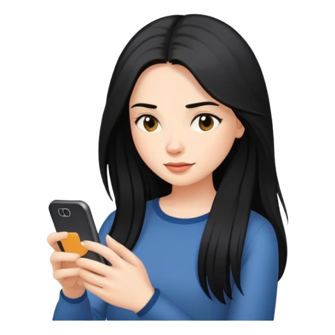 woman with black long hair texting on her phone sticker