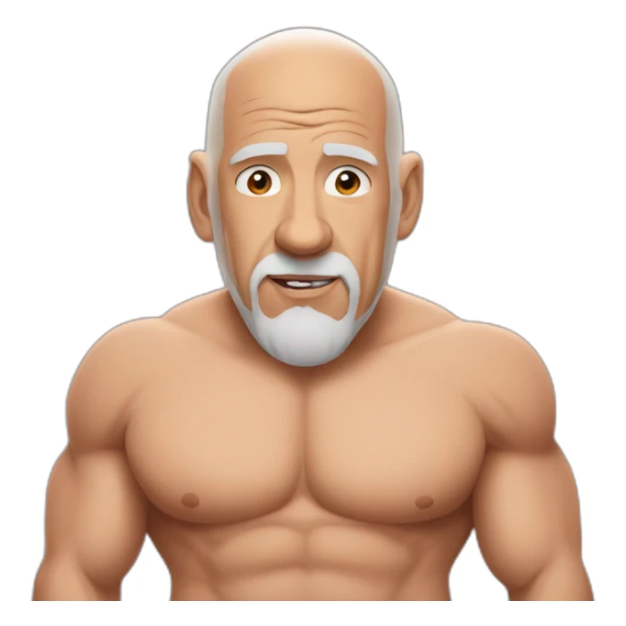 Vin Diesel as an old man, shirtless, white_goatee. Heart reaction sticker