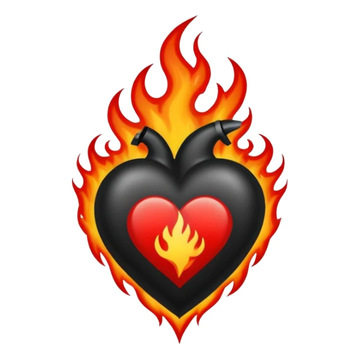 Black and red heart with flames tattoo style sticker