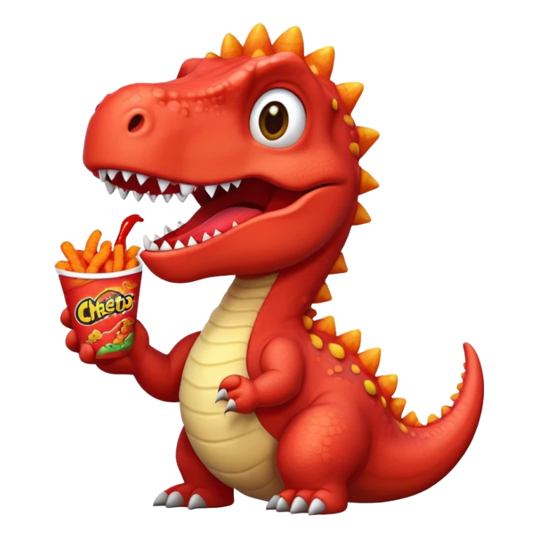 Dinosaur with a cool red shirt with hot Cheetos ￼￼ sticker