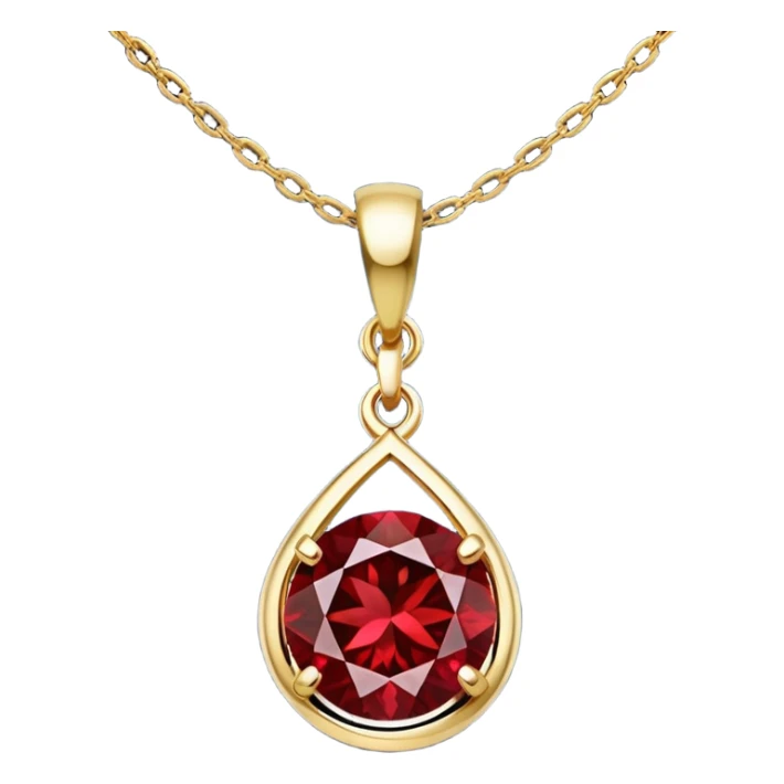 A polished round red garnet pendant suspended from a delicate gold chain, like a drop of enchanted starlight, glowing with the warmth of passion and the quiet power of transformation sticker