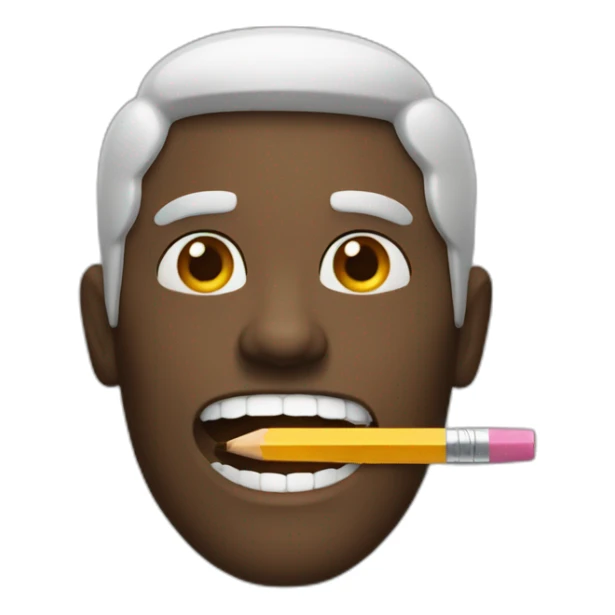 a man with a pencil in his teeth sticker