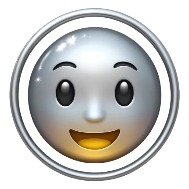Silver chrome sparkle emoji, iOS emoji style, minimal shape, glossy metallic shine, clean background, smooth lighting sticker
