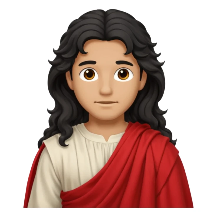 Adonis from Olympus Gods with long black wavy hair, red toga  sticker