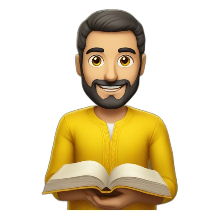 Armenian men with the yellow clothes reading book and looking at camera and smiling  sticker