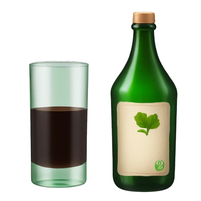 green glass bottle with dark brown liquid inside, resembling fernet branca sticker