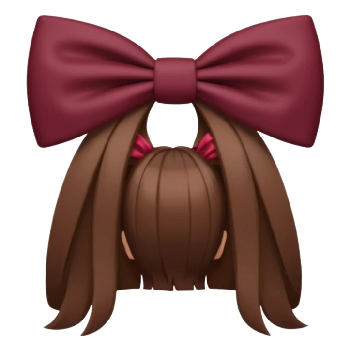 brown open hair from behind with a burgundy bow sticker