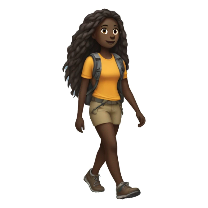 Dark skinned girl hiking full body long hair sticker