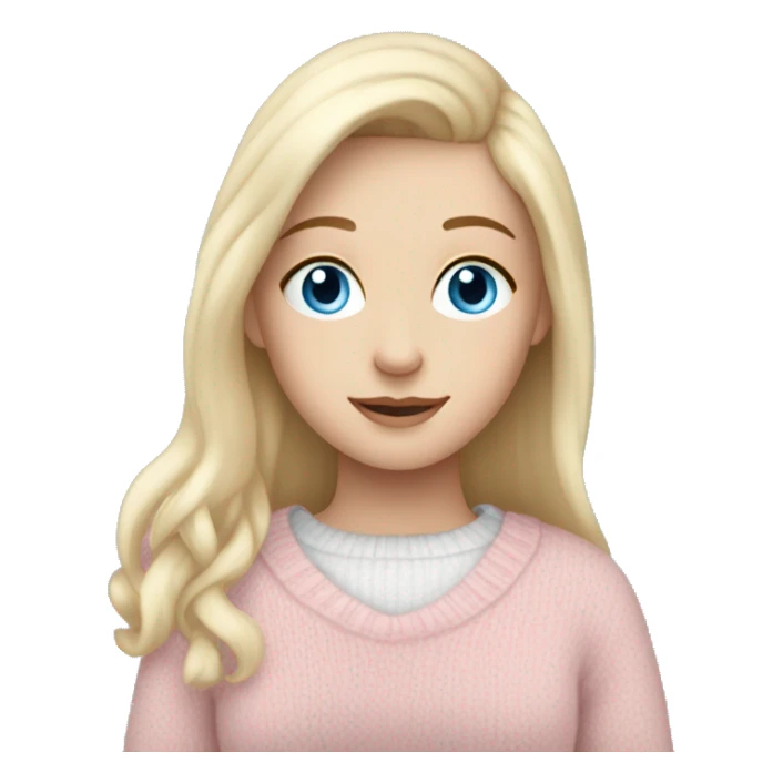 Pretty blue eyed white girl with light pink sweater reading cozy sticker