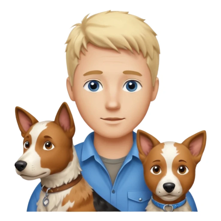 Blonde hair blue eye man with cattle dog sticker
