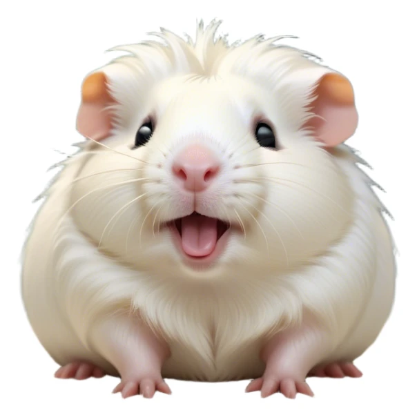 Cinematic Cute Yawning White Guinea Pig Portrait Emoji, Head tilted slightly with a dramatic, wide-open yawn, revealing a soft, downy white fur with tiny drooping ears, round dark eyes barely open in drowsy contentment, Simplified yet irresistibly adorable features, highly detailed, glowing with a soft, cozy glow, high shine, relaxed yet expressive, stylized with a touch of whimsy, bright and endearing, soft glowing outline, capturing the essence of a sleepy yet affectionate guinea pig, so drowsy it feels like it could stretch right out of the screen and curl up for a nap! sticker