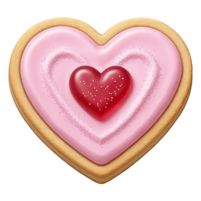 Realistic shortbread cookie in the shape of a heart with pale pink jelly middle filling and sprinkled powder sugar on top. sticker