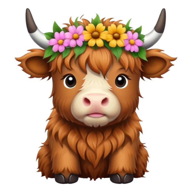 Baby highland cow with flower crown sticker