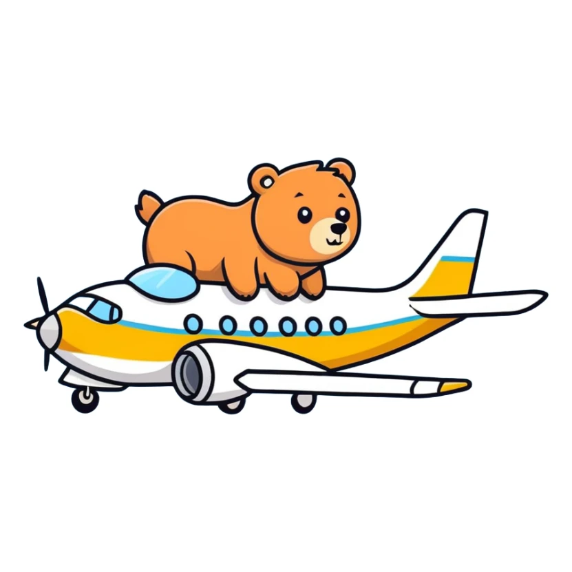 Cute bear flying in commercial airplane sticker