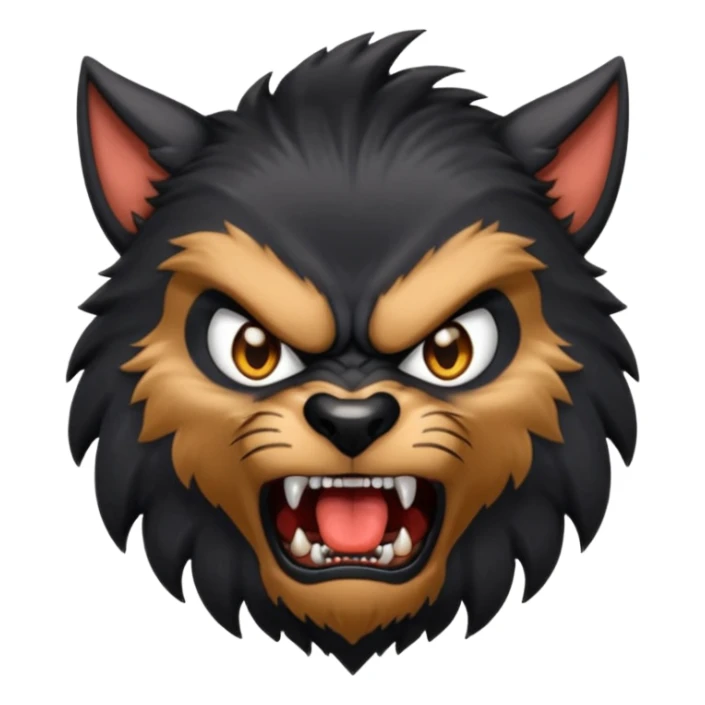 Create an emoji of Werewolf half bodied till waist sharp nails angry face black sticker