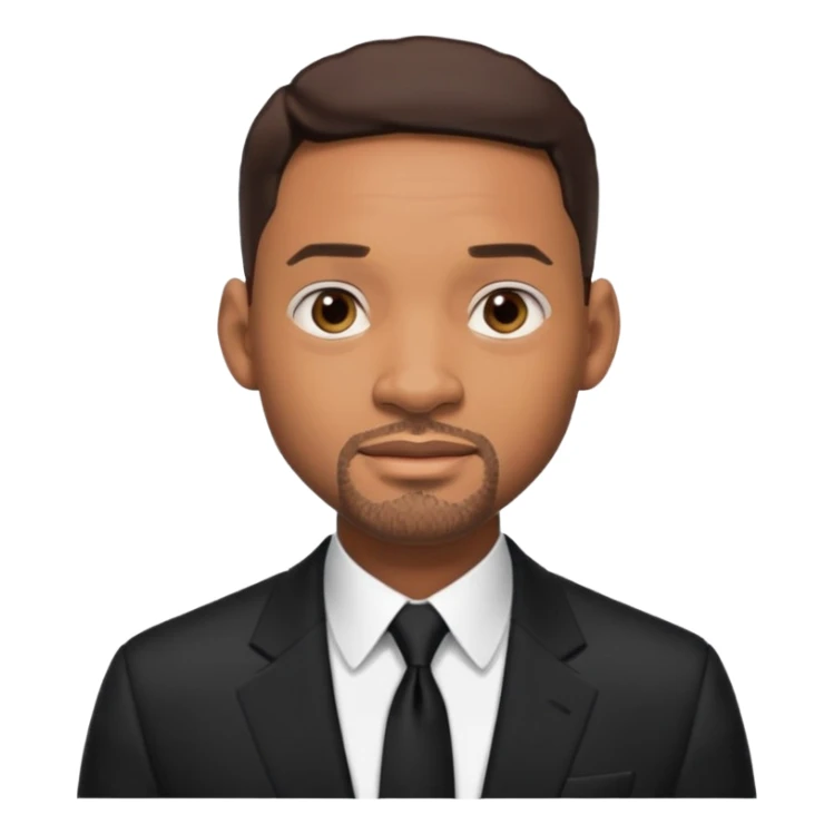 Will Smith with dark brown hair, black suit sticker