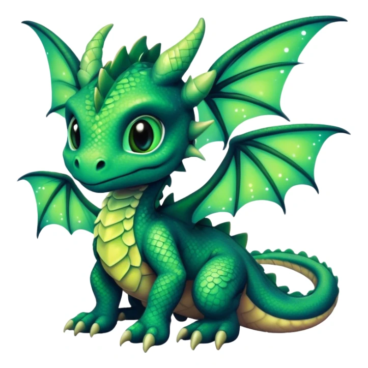 Airbrush painted image of a forest dragon hatchling under a deep galactic sky with luminescent wings spread against the stars sticker