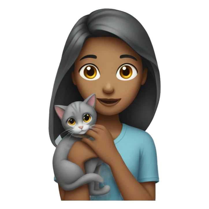 Girl holding grey cat sticker