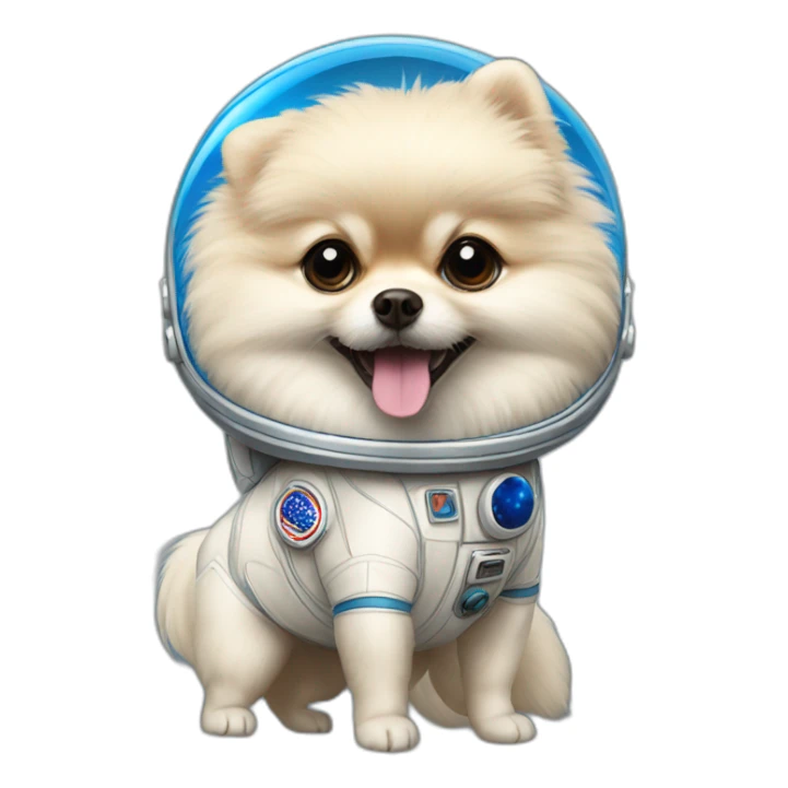 light cream pomeranian wearing a blue astronaut sticker