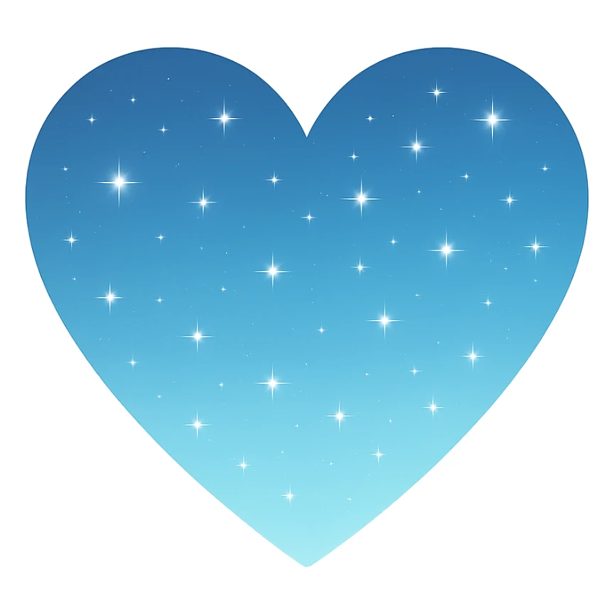 Modify the heart with a night sky gradient to light blue night theme with a light blue gradient, more stars, and a soft glow. Remove the background entirely  sticker