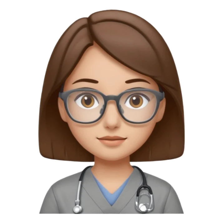 brown haired girl with grey scrubes and brown glasses squre sticker