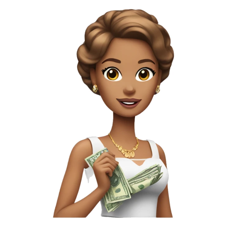 Barbie with brown hair and some money  sticker