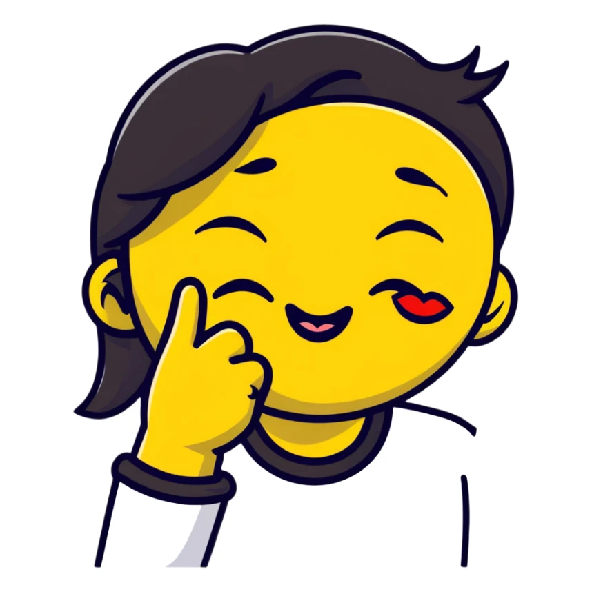 yellow face placing an index finger over pursed lips while winking and nodding sticker